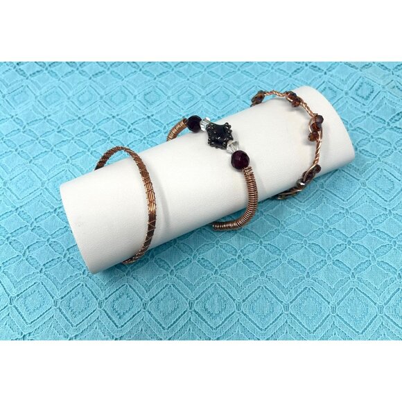 Three Handcrafted 1990s Vintage Copper Wire Bangle Bracelets - Picture 2 of 7